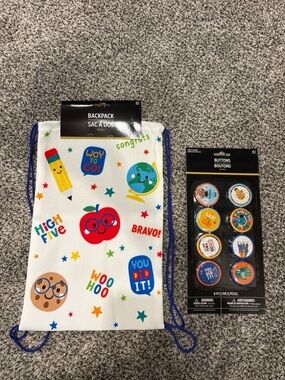 Kids Drawstring Backpack + Reward Buttons Set